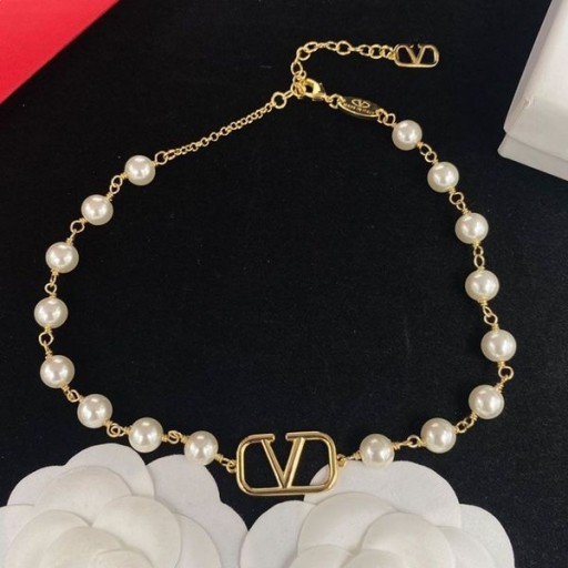 Valentino Supervee Colier Din Metal Cu Perle De Aur