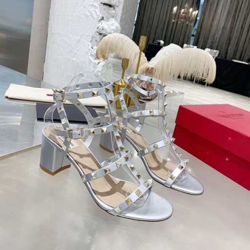 Valentino Rockstud Sandale Cu Glezna Curea Femei Din Piele De Vițel De Argint