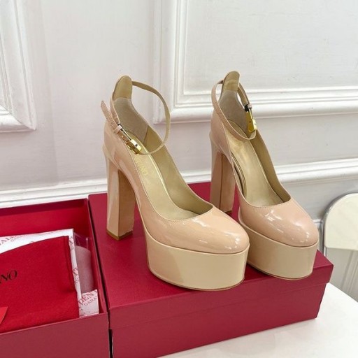 Valentino Tan-Go Platforma Pompe Cu Glezna Curea Femei Din Piele De Brevet Roz/Kaki