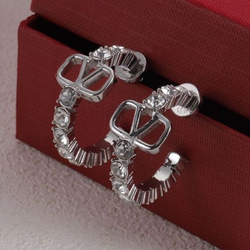 Valentino Mini VLogo Semnătura Cercei Din Metal Cu Cristale Swarovski De Argint