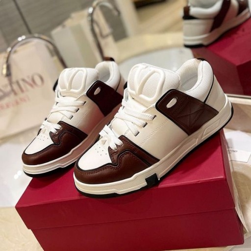 Valentino Deschide Adidasi Skate Cu VLogo Unisex din piele de Vițel și Țesături filtru de Cafea/Alb