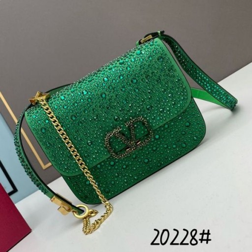 Valentino Mici Vsling Geanta Crossbody Cu Cristale Strălucitoare Din Piele Intoarsa Verde