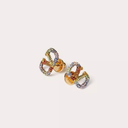Valentino Mini VLogo Semnătura Stud Cercei Din Metal Cu Cristale Multicolore