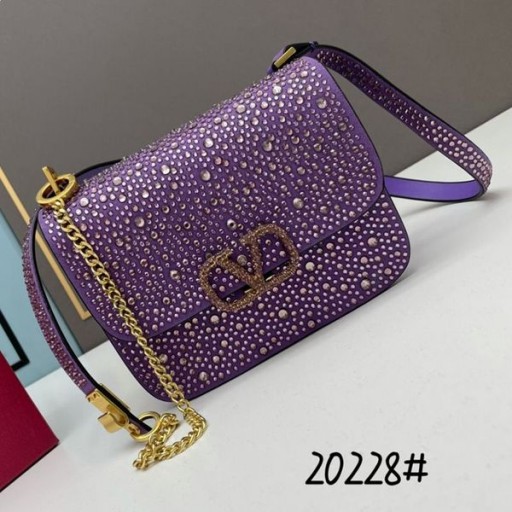 Valentino Mici Vsling Geanta Crossbody Cu Cristale Strălucitoare Din Piele Intoarsa Mov
