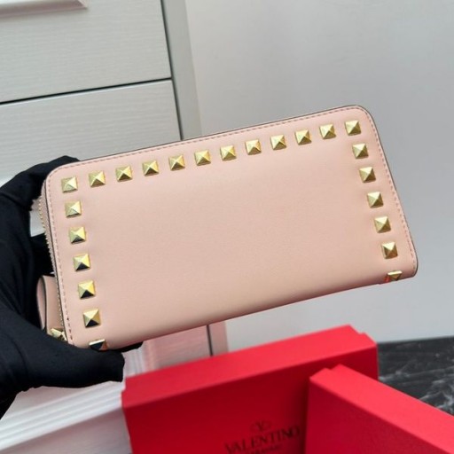 Valentino Mare Rockstud Cu Fermoar Portofel Din Piele De Vițel Roz