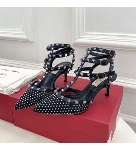 Valentino Rockstud În Cuști Pompe De Femei Ochiurilor De Plasă Cu Cristale Si Bretele Negre