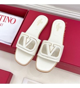 Valentino Vlogo Cut-Out Slide-Uri De Femei Din Piele De Vițel Alb