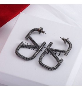 Valentino Mici VLogo Semnătura Cercei Din Metal Cu Cristale Negre