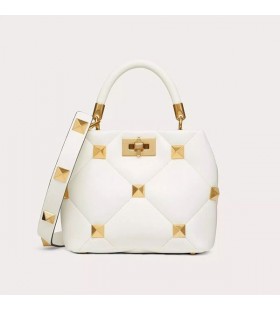 Valentino Mic Roman Stud Geantă De Mână Îmbrăcate În Piele Nappa Alb