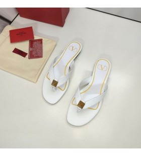 Valentino Unul Stud Flip-Flop Slide-Uri De Femei Din Piele De Vițel Alb
