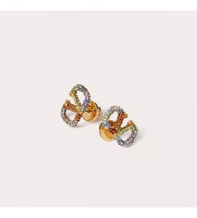 Valentino Mini VLogo Semnătura Stud Cercei Din Metal Cu Cristale Multicolore