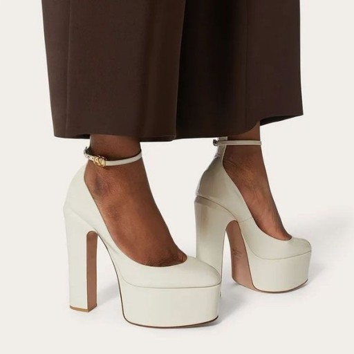 Valentino Tan-Go Platform Pumps With Ankle Strap Women Patent Leather White