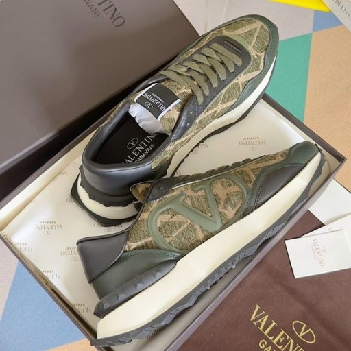 Valentino Lacerunner Sneakers With VLogo Men Toile Iconographe Fabric Green