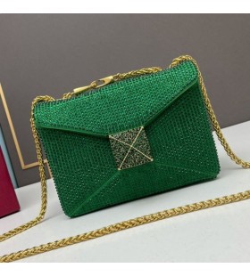 Ovocné Malá Stud Crossbody Taška S Reťazca a Šumivé Kryštály V Semiš Zelená