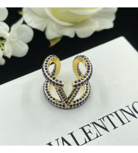 Ovocné VLogo Podpis Otvoriť Krúžok V Kovov So Swarovski Kryštály Zlata/Modrá