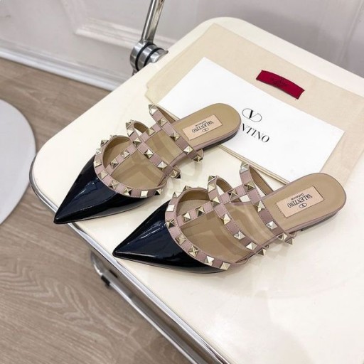 발렌티노 Rockstud 노새와 스트랩 여자 가죽 검정