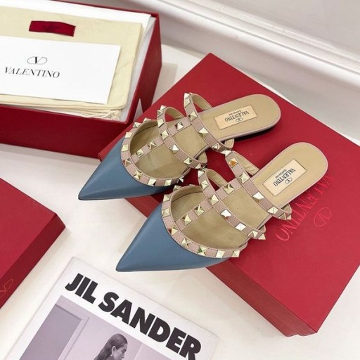 발렌티노 Rockstud 노새와 스트랩 여자 가죽 네이비 블루