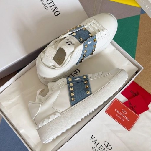 발렌티노 Rockstud Untitled 운동화 남녀 송아지 화이트/블루