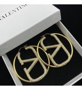 Valentino Large VLogo Signature Hoop Earrings In Metal With Crystals Gold