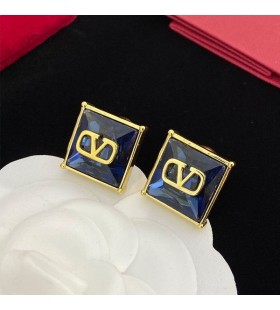 발렌티노 VLogo 서명이 귀걸이에 금속으로 스퀘어 크리스탈 파란색