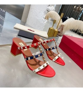 발렌티노 Rockstud 두꺼운 굽 슬라이드는 여성 송아지 빨강/Brown
