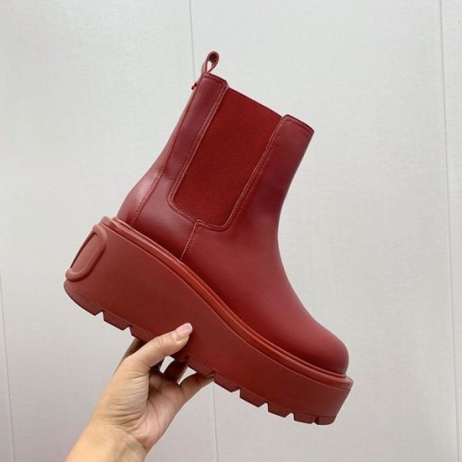 Valentino Uniqueform Cipele Chelsea 85 MM Ženske Od Teleće Kože Tamnocrvena boja