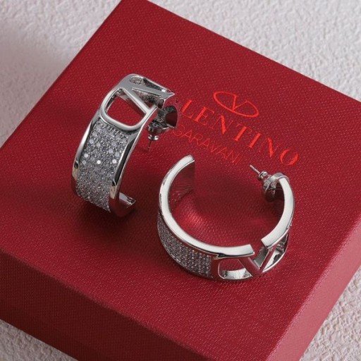 Branded Naušnice Valentino Large VLogo Od Metala Sa Kristalima Swarovski Srebrne Boje