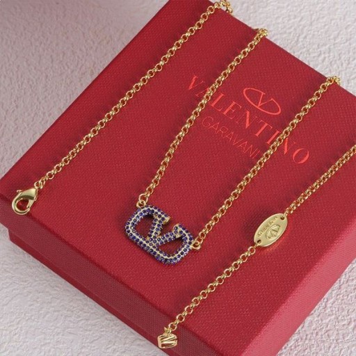 Brand Ogrlicu Valentino VLogo Od Metala S Kristalima Zlato/Plava