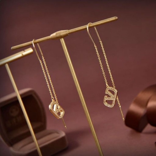 Branded Viseće Naušnice Valentino Small VLogo Od Metala S Kristalima Zlatne Boje