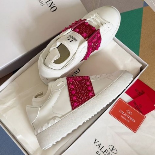 Tenisice Valentino Rockstud Bez Naslova S Blistavim Kristalima Uniseks Od Teleće Kože Bijele/ Crvene boje
