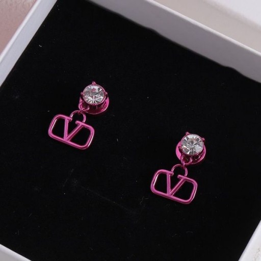 Branded Naušnice-kapi Valentino Mini VLogo Od Metala S Dijamantima Ljubičasta/Bijela boja