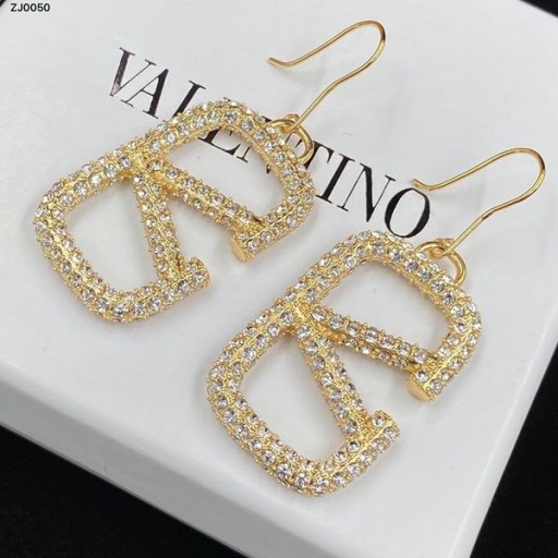 Branded Naušnice-kuke Valentino Small VLogo Od Metala S Kristalima Zlatne Boje