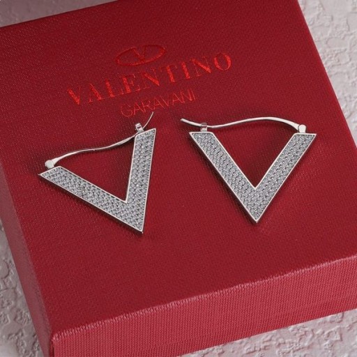 Naušnice Valentino V Detail Od Metala Sa Kristalima Swarovski Srebrne Boje