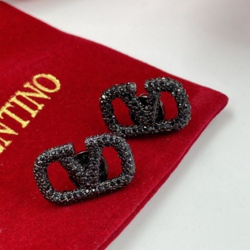 Branded Naušnice-roze Valentino Mini VLogo Od Metala S Kristalima Crne Boje