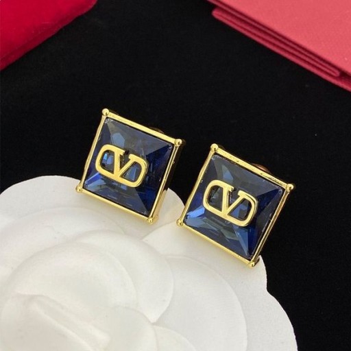 Branded Naušnice Valentino VLogo Od Metala S Trga Kristalno Plave Boje
