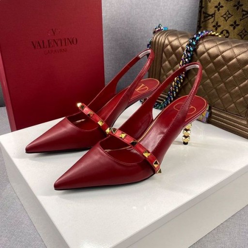 Ženske Cipele-brod Valentino Rockstud Na Visoku Petu cipele Od Umjetne Kože Crvene Boje