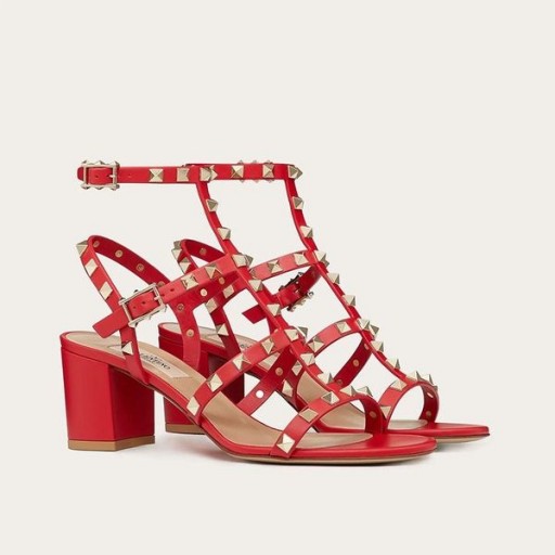 Ženske Sandale Valentino Rockstud S Remenom Na щиколотке Od Teleće Kože Crvene Boje