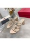 Ženske japanke na debelom petu Valentino Rockstud od teleće kože Kaki