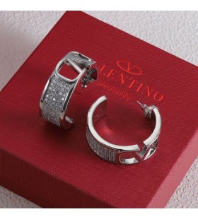 Branded Naušnice Valentino Large VLogo Od Metala Sa Kristalima Swarovski Srebrne Boje