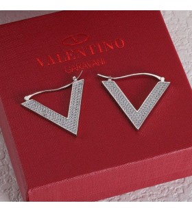 Naušnice Valentino V Detail Od Metala Sa Kristalima Swarovski Srebrne Boje
