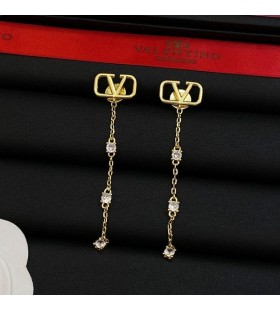 Branded Naušnice-opskrbnog Valentino Vlogo Od Metala S Kristalima Zlatne Boje