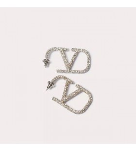 Branded Naušnice Valentino Small VLogo Od Metala S Kristalima Srebrne Boje
