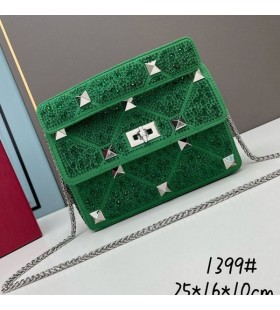 Наплечная torba Valentino Medium u Rimskom stilu na ukosnica S lancem i blistavim kristalima od antilop zelene boje
