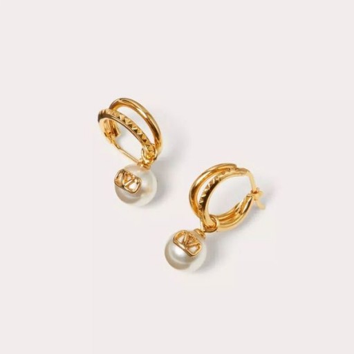 Valentino Mini VLogo Signatur Pin-Örhängen I Metall Med Swarovski-Pärlor Guld