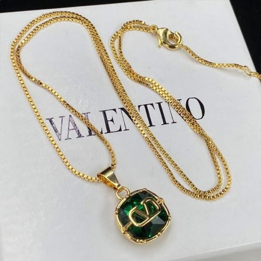 Valentino VLogo Signatur Hänge Halsband I Metall Med Swarovski-Kristall-Guld/Grön