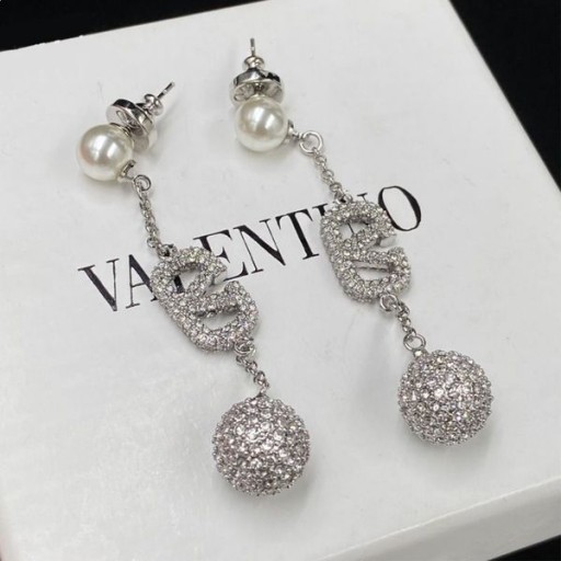 Valentino Små VLogo Signatur Kedja Örhängen I Metall Med Pärlor och Kristall Bollar Silver