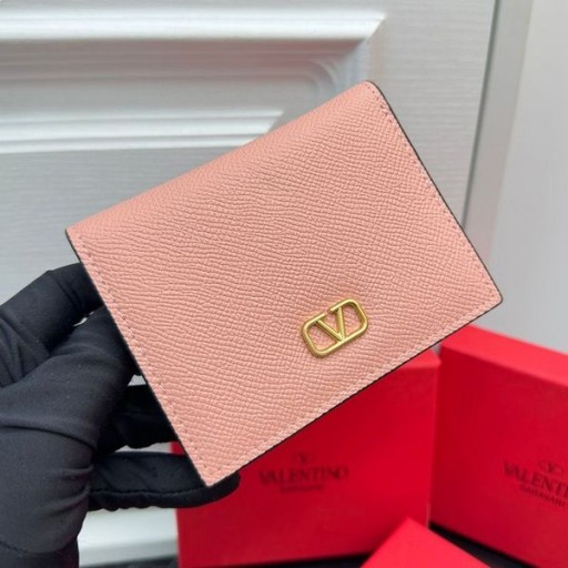 Valentino Liten Kompakt VLogo Signatur Plånbok I Kornig Kalvskinn Rosa