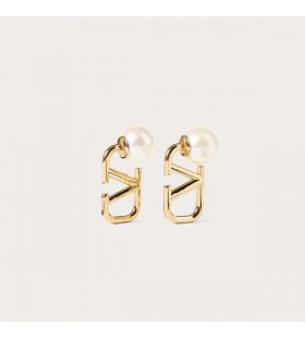 Valentino Mini VLogo Signatur Örhängen I Metall Med Pärlor Guld