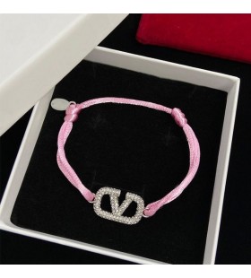 Valentino VLogo Signatur Armband I Bomull Och Rosa Swarovski-Kristaller