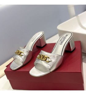 Valentino VLogo Kedja Tjock-Heeled Glider Kvinnor Kalvskinn Silver